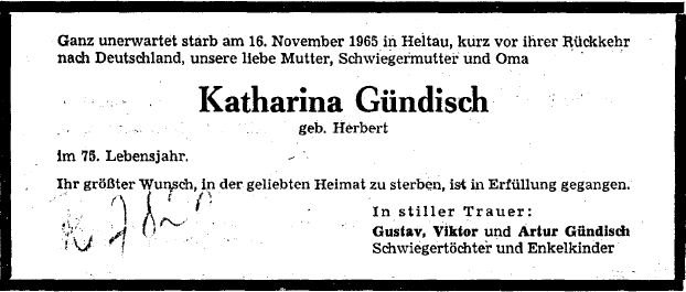 Herbert Katharina 1890-1965 Todesanzeige